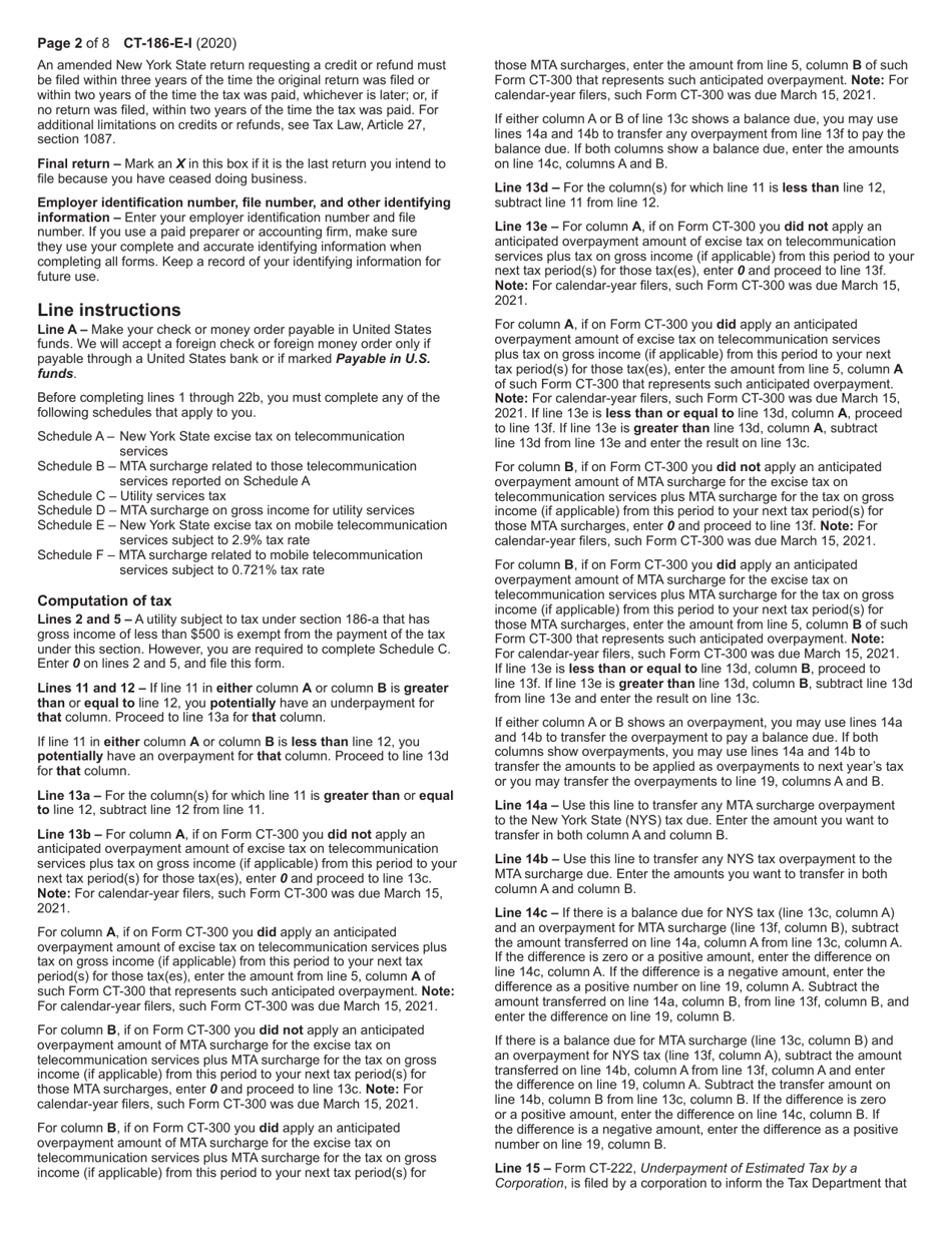 Instructions for Form CT-186-E Telecommunications Tax Return and Utility Services Tax Return - New York, Page 2