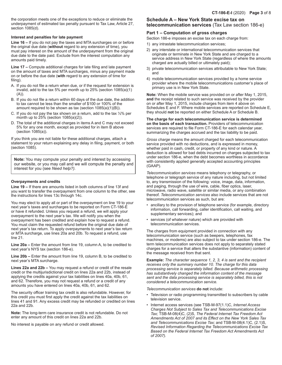 Instructions for Form CT-186-E Telecommunications Tax Return and Utility Services Tax Return - New York, Page 3