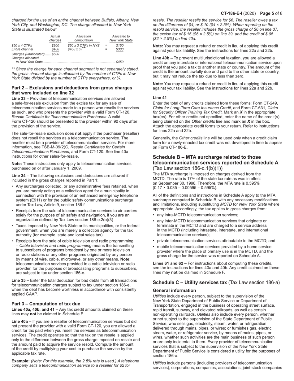 Instructions for Form CT-186-E Telecommunications Tax Return and Utility Services Tax Return - New York, Page 5