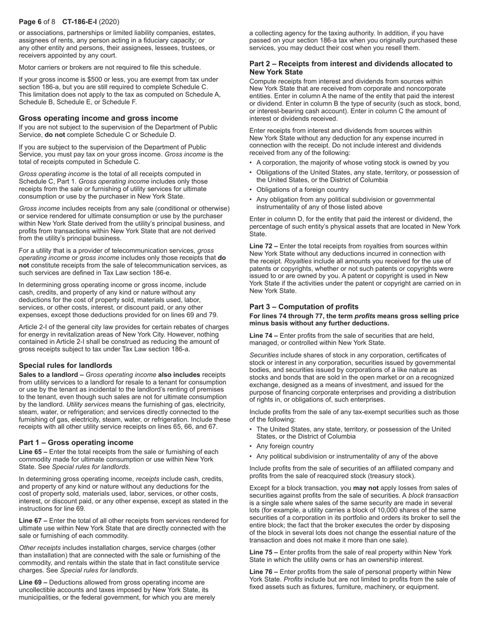 Instructions for Form CT-186-E Telecommunications Tax Return and Utility Services Tax Return - New York, Page 6