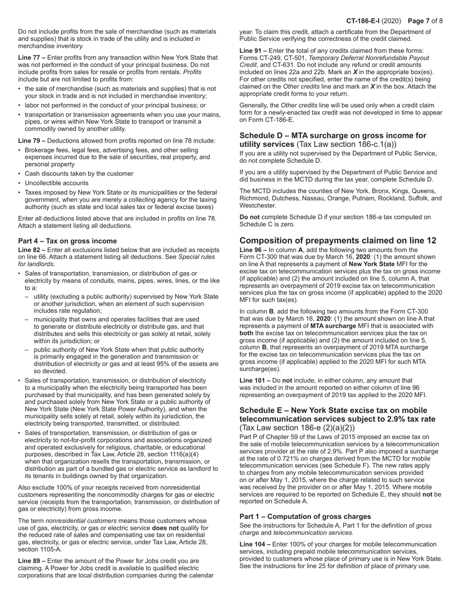Instructions for Form CT-186-E Telecommunications Tax Return and Utility Services Tax Return - New York, Page 7