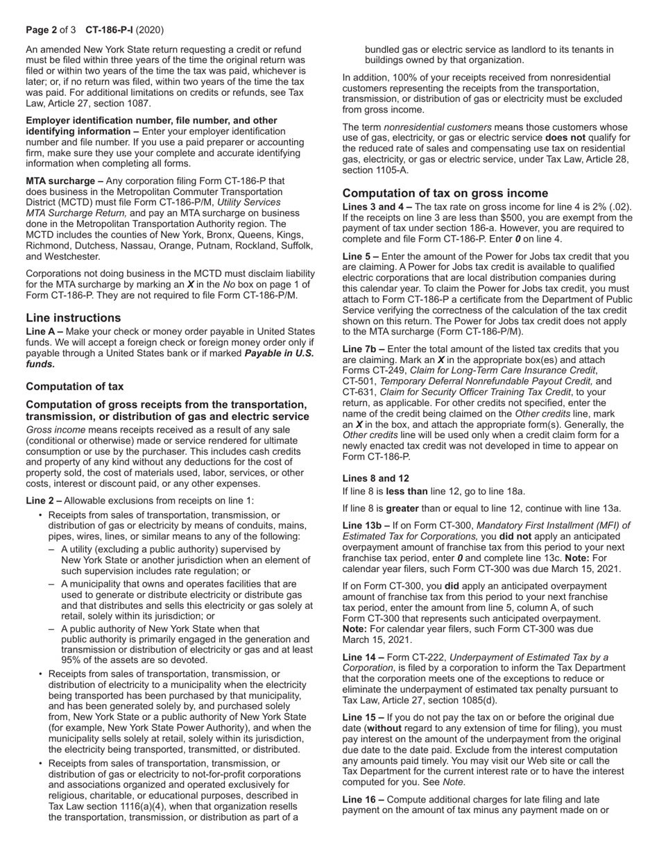 Instructions for Form CT-186-P Utility Services Tax Return - Gross Income - New York, Page 2
