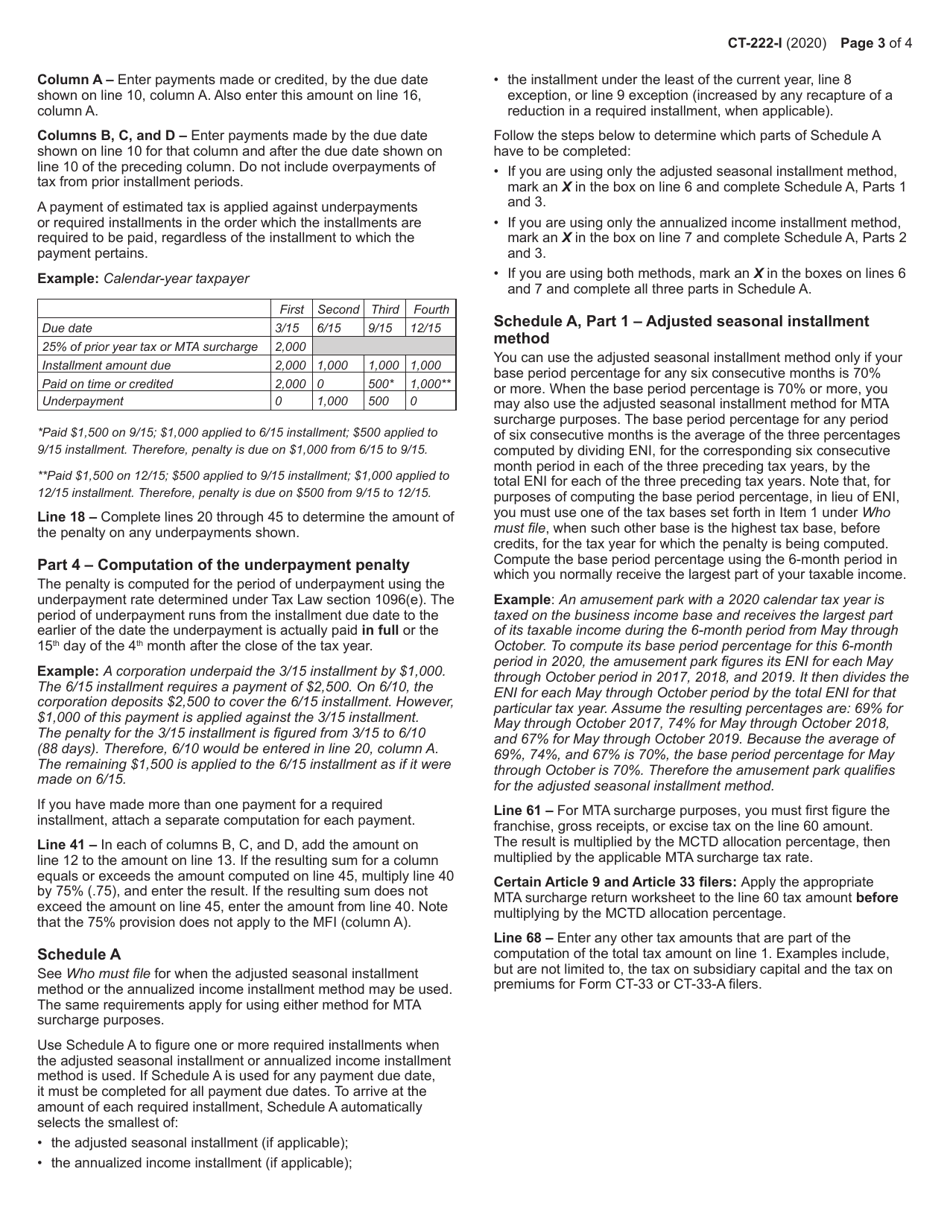 Instructions for Form CT-222 Underpayment of Estimated Tax by a Corporation - New York, Page 3