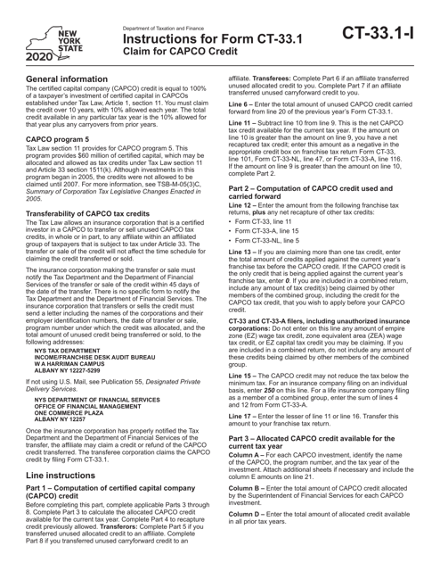 Form CT-33.1 2020 Printable Pdf