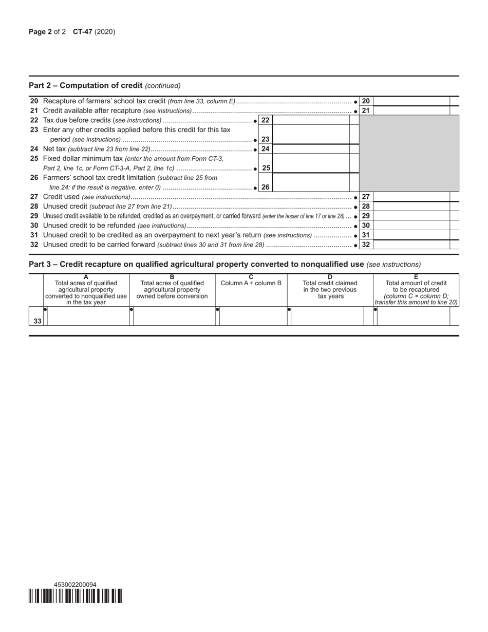Form CT-47 Claim for Farmers School Tax Credit - New York, Page 2
