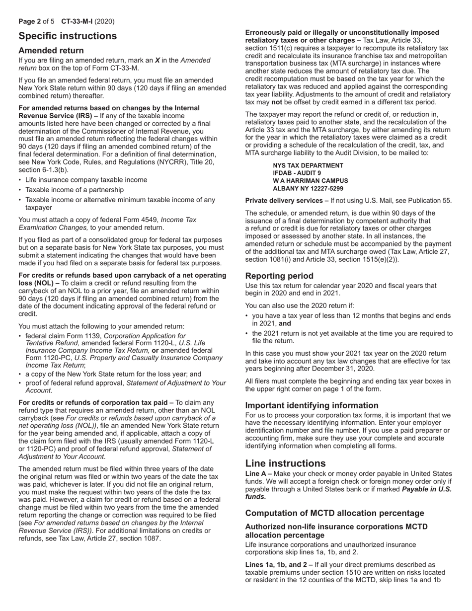 Instructions for Form CT-33-M Insurance Corporation Mta Surcharge Return - New York, Page 2