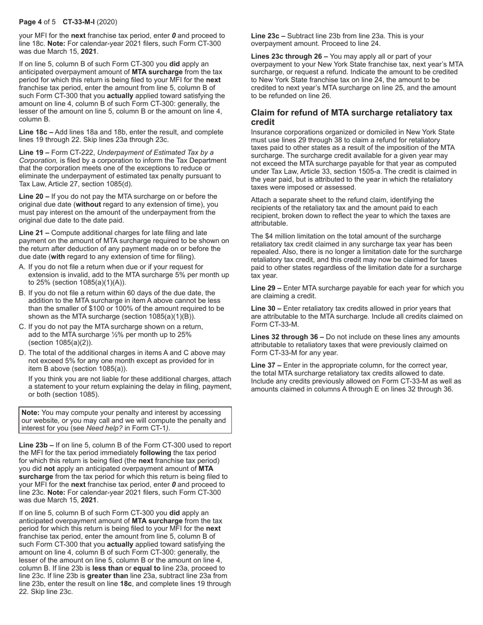 Instructions for Form CT-33-M Insurance Corporation Mta Surcharge Return - New York, Page 4