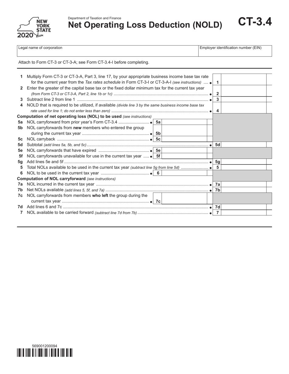 Form CT-3.4 Net Operating Loss Deduction (Nold) - New York, Page 1