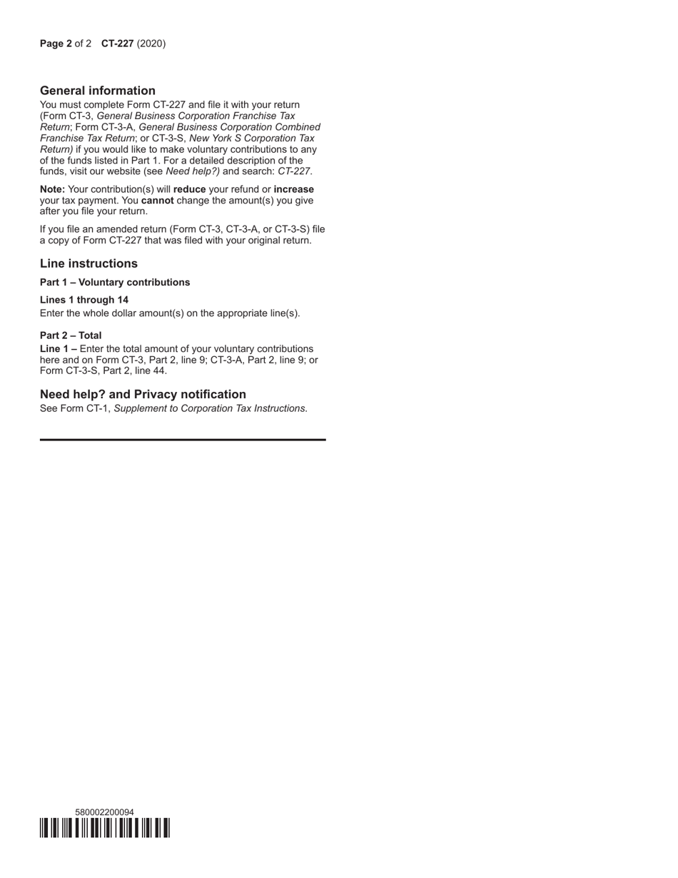 Form CT-227 New York State Voluntary Contributions - New York, Page 2