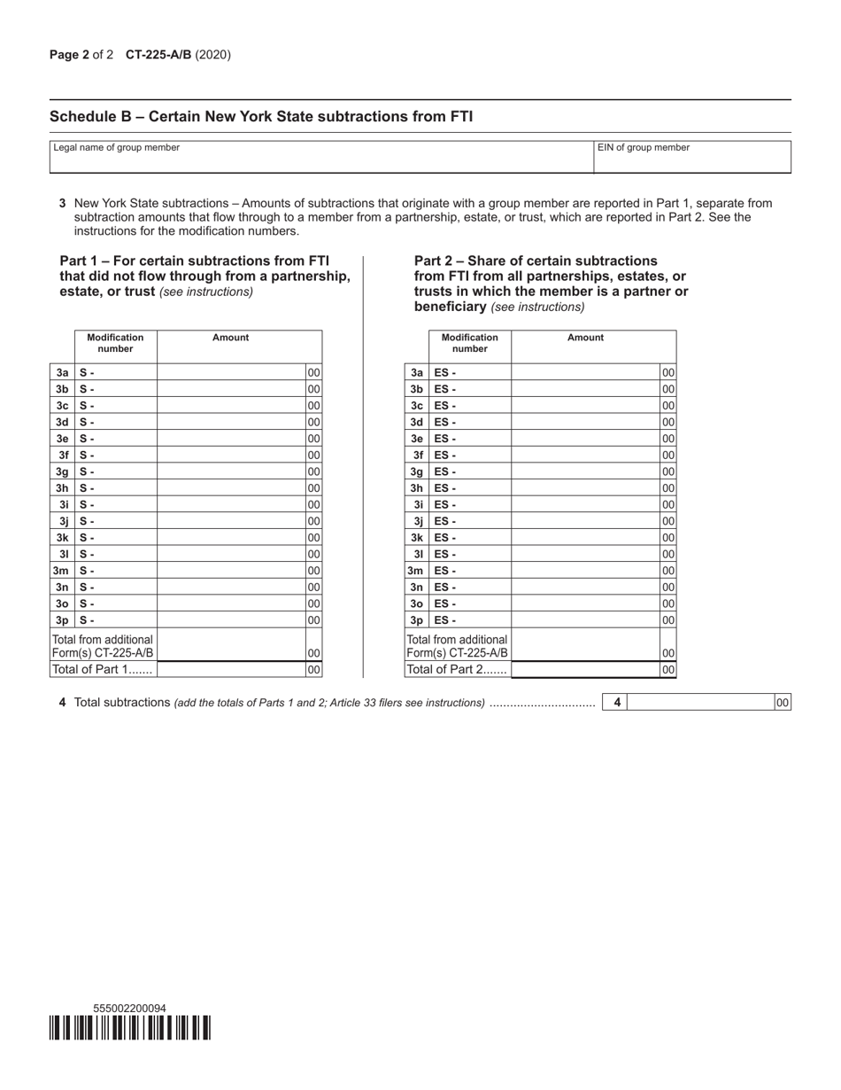 Form CT-225-A / B Group Members Detail Spreadsheet New York State Modifications (For Filers of Combined Franchise Tax Returns) - New York, Page 2