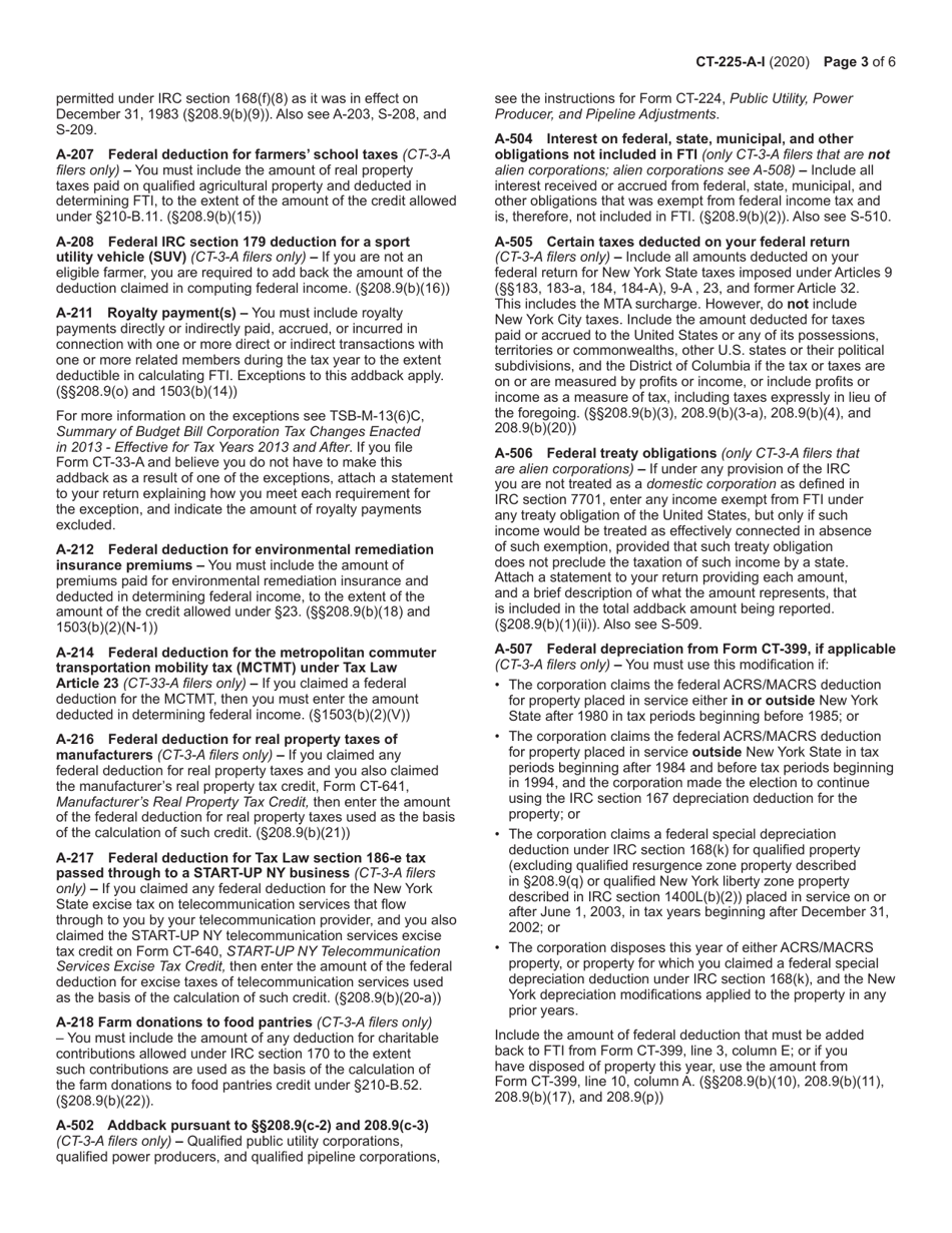 Instructions for Form CT-225-A, CT-225-A / B - New York, Page 3