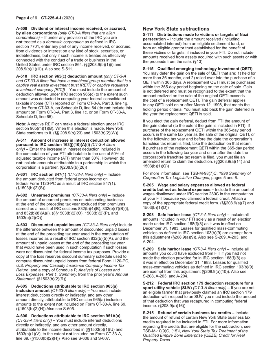 Instructions for Form CT-225-A, CT-225-A / B - New York, Page 4