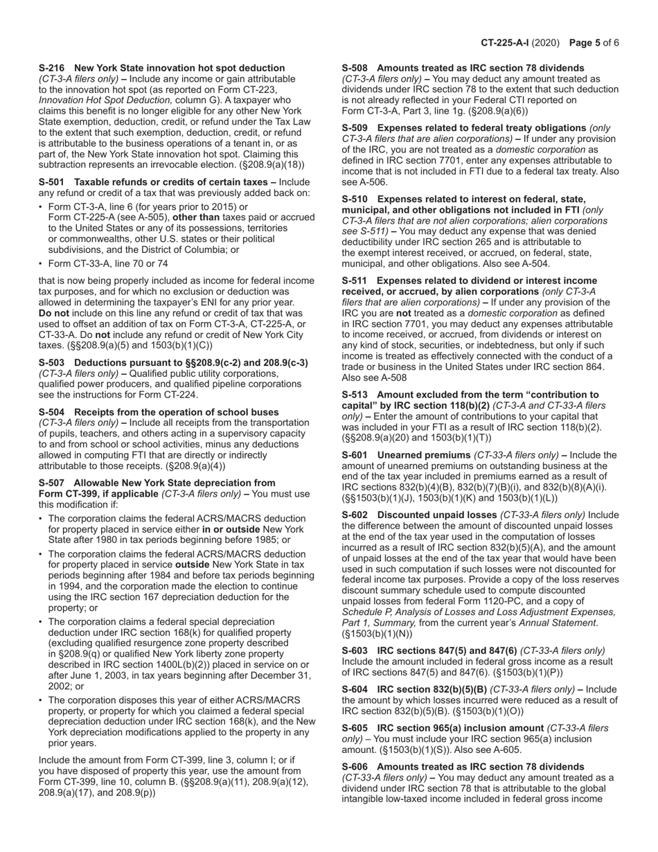 Instructions for Form CT-225-A, CT-225-A / B - New York, Page 5