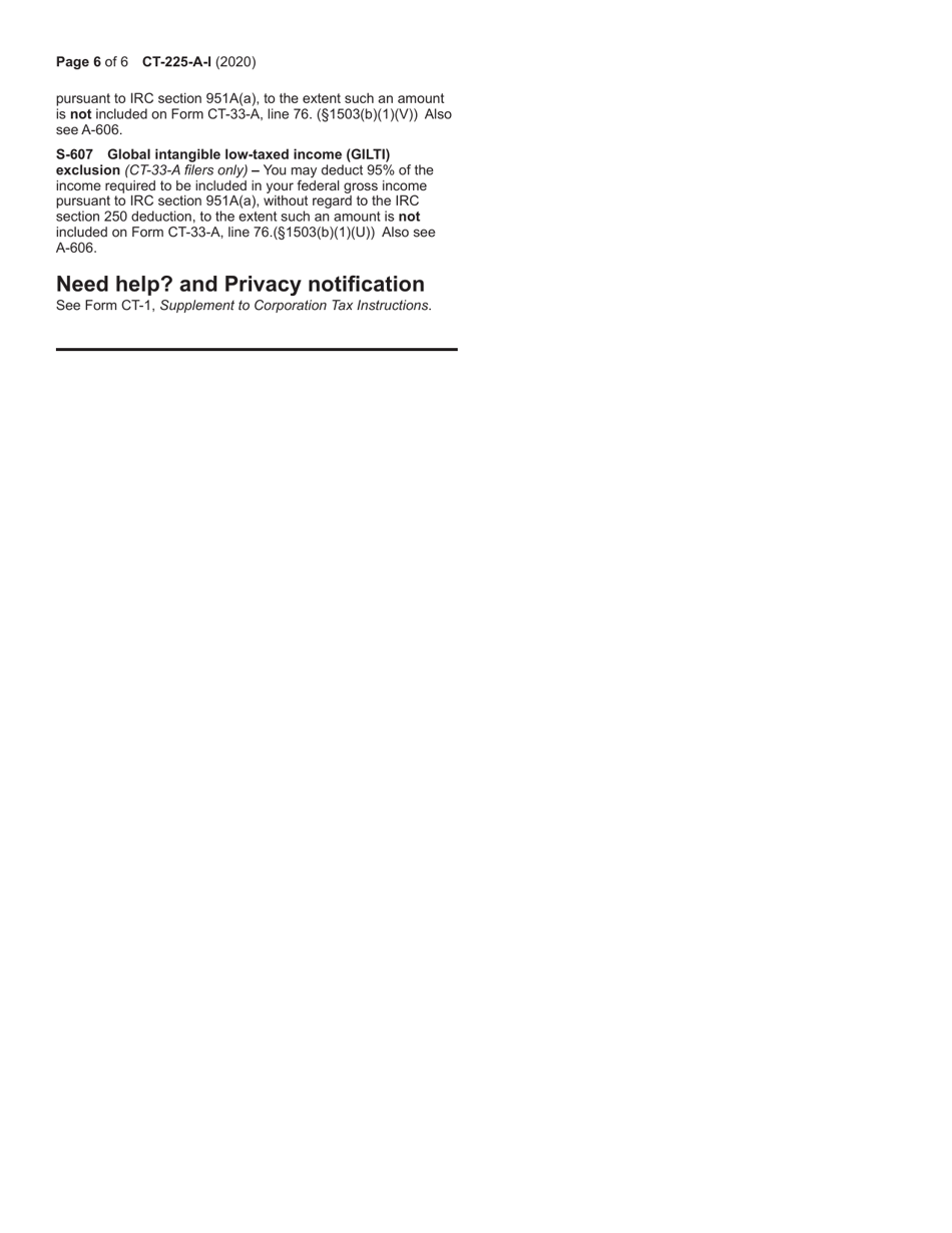 Instructions for Form CT-225-A, CT-225-A / B - New York, Page 6