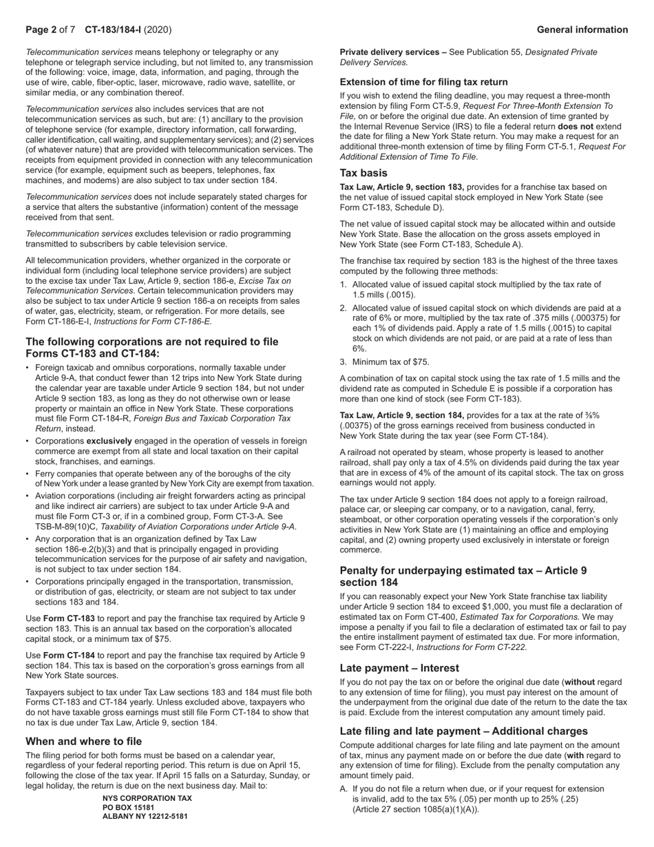 Instructions for Form CT-183, CT-184 - New York, Page 2
