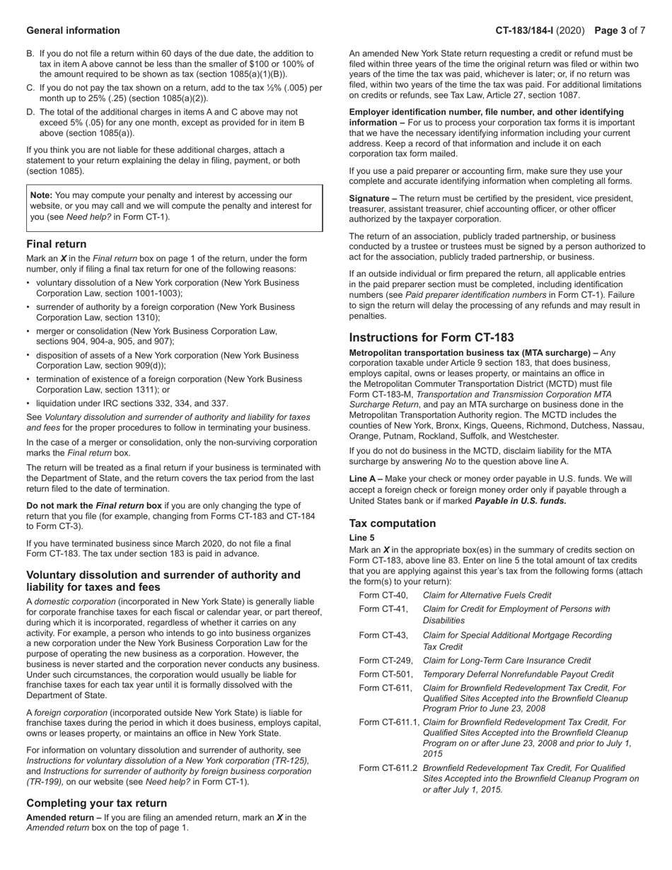 Instructions for Form CT-183, CT-184 - New York, Page 3