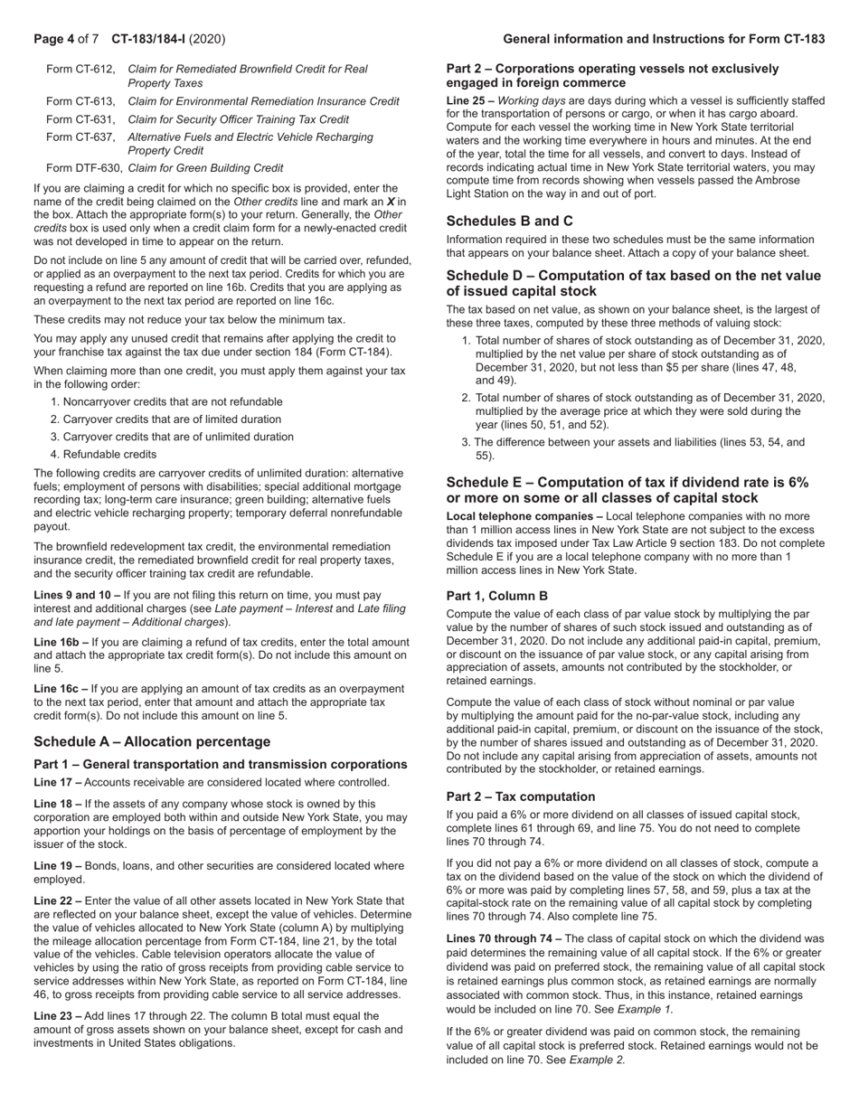 Instructions for Form CT-183, CT-184 - New York, Page 4
