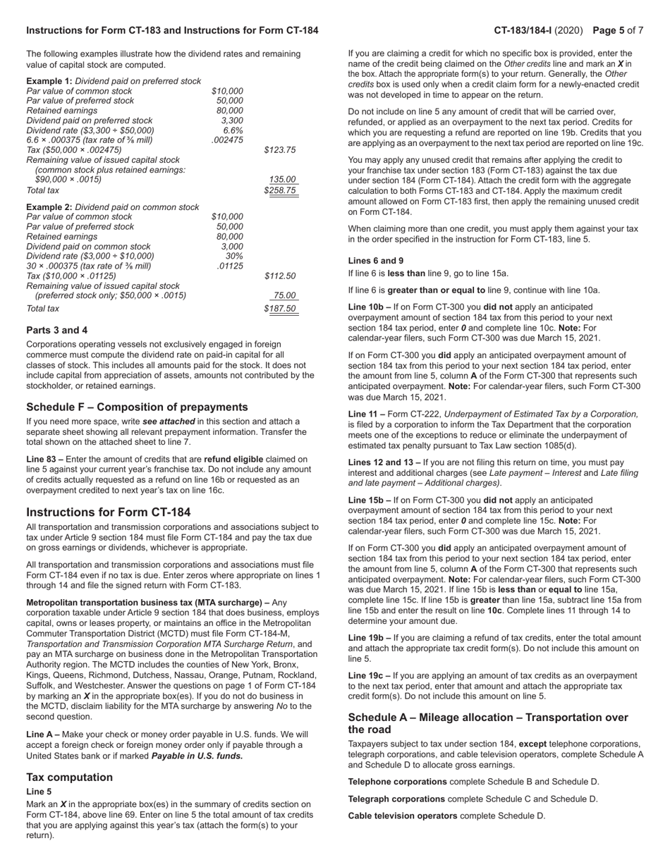 Instructions for Form CT-183, CT-184 - New York, Page 5