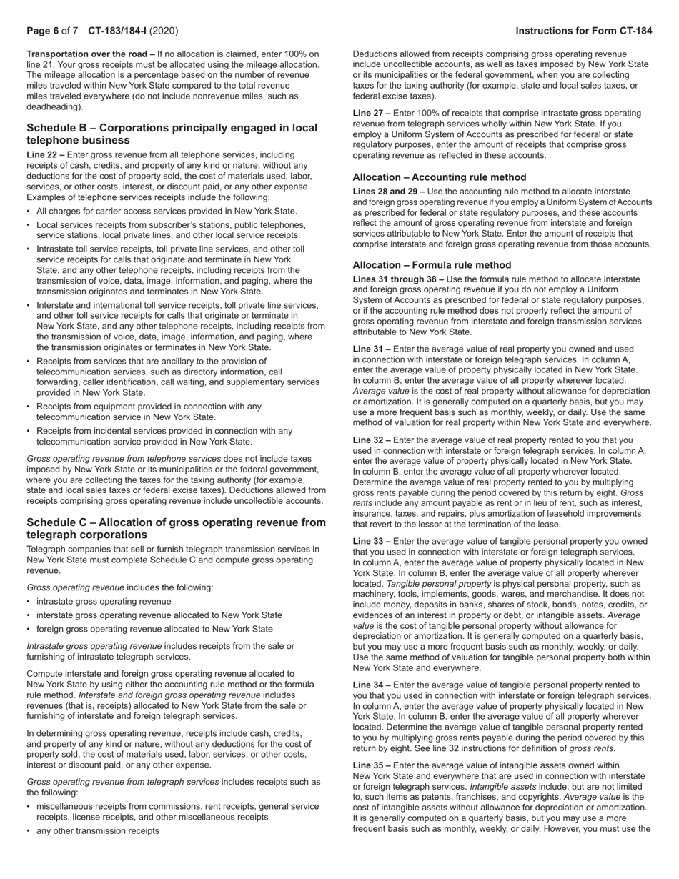 Instructions for Form CT-183, CT-184 - New York, Page 6