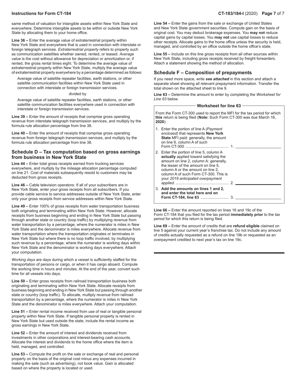 Instructions for Form CT-183, CT-184 - New York, Page 7