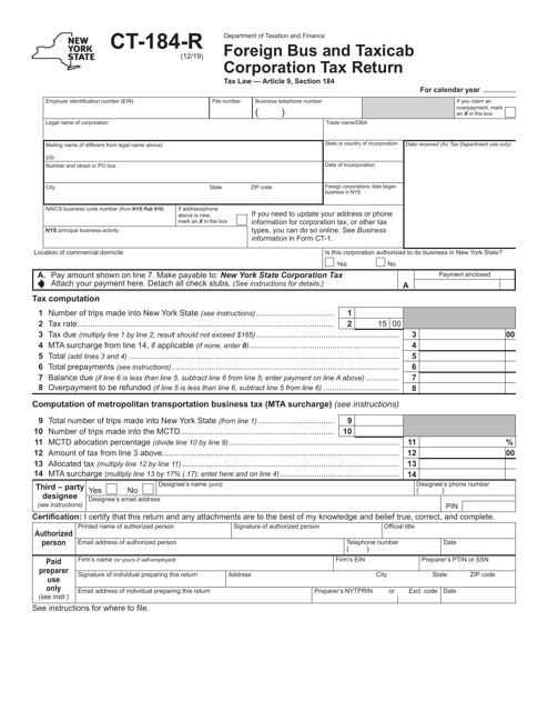Form CT-184-R Foreign Bus and Taxicab Corporation Tax Return - New York