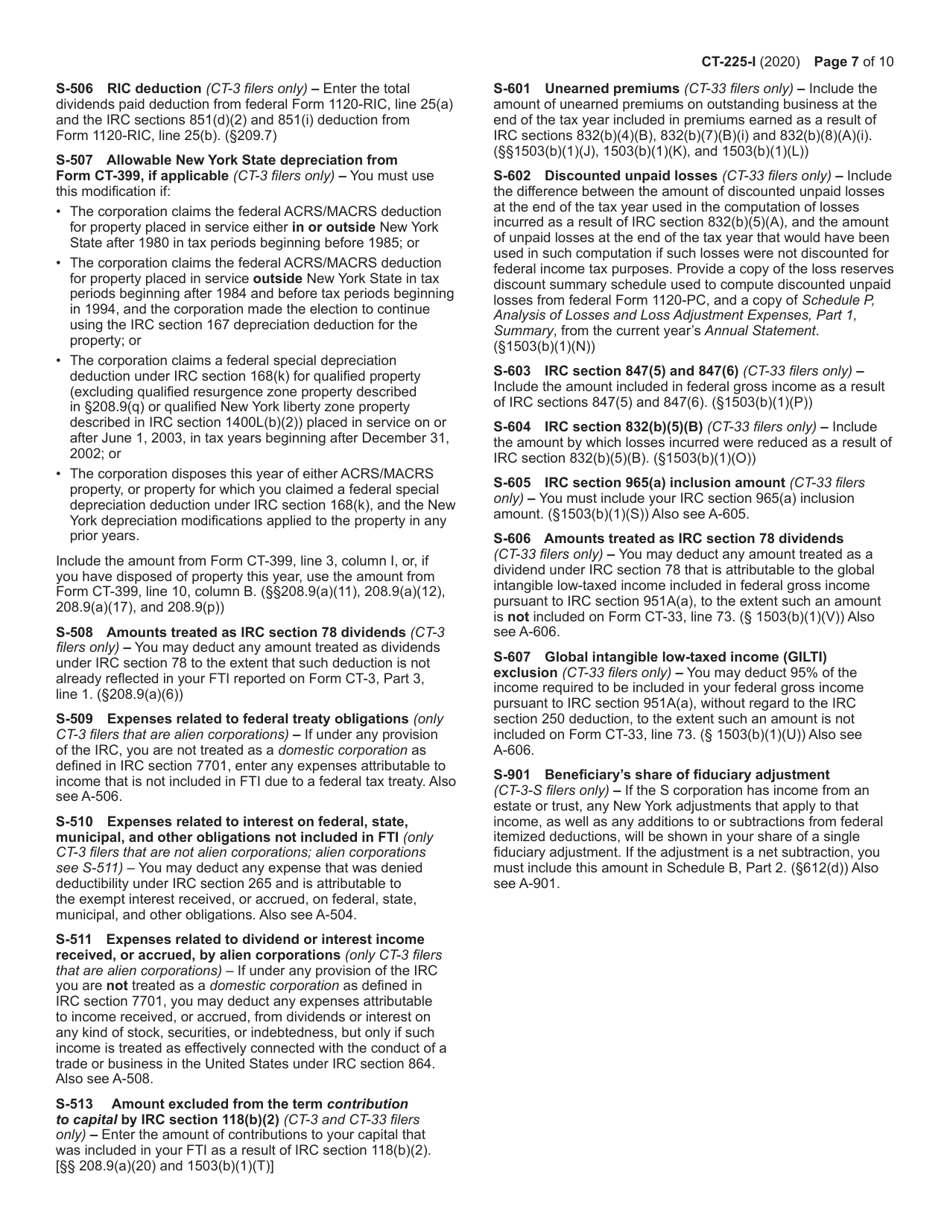 Instructions for Form CT-225 New York State Modifications - New York, Page 7
