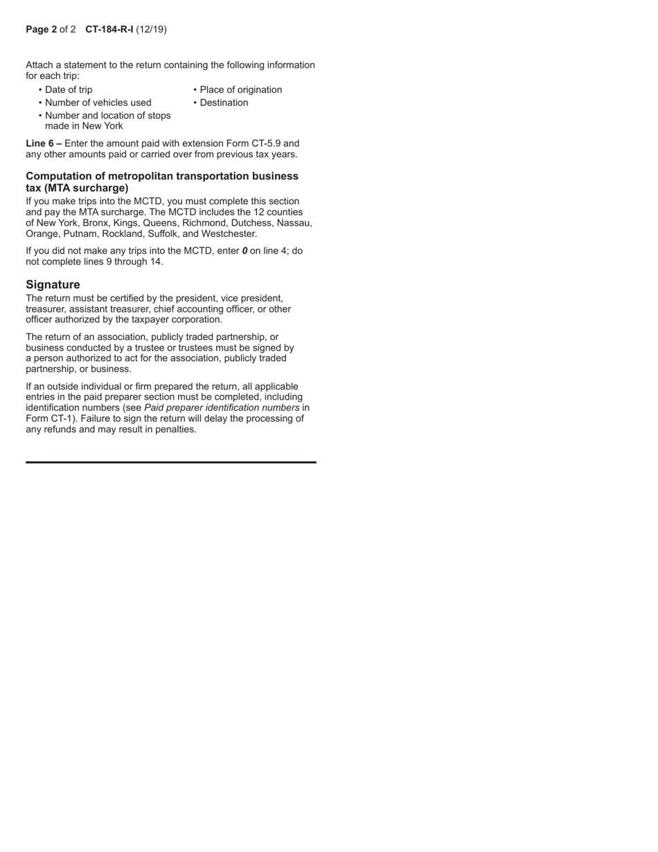 Download Instructions for Form CT184R Foreign Bus and Taxicab Corporation Tax Return PDF
