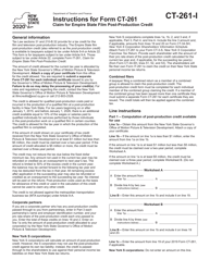 Instructions for Form CT-261 Claim for Empire State Film Post-production Credit - New York