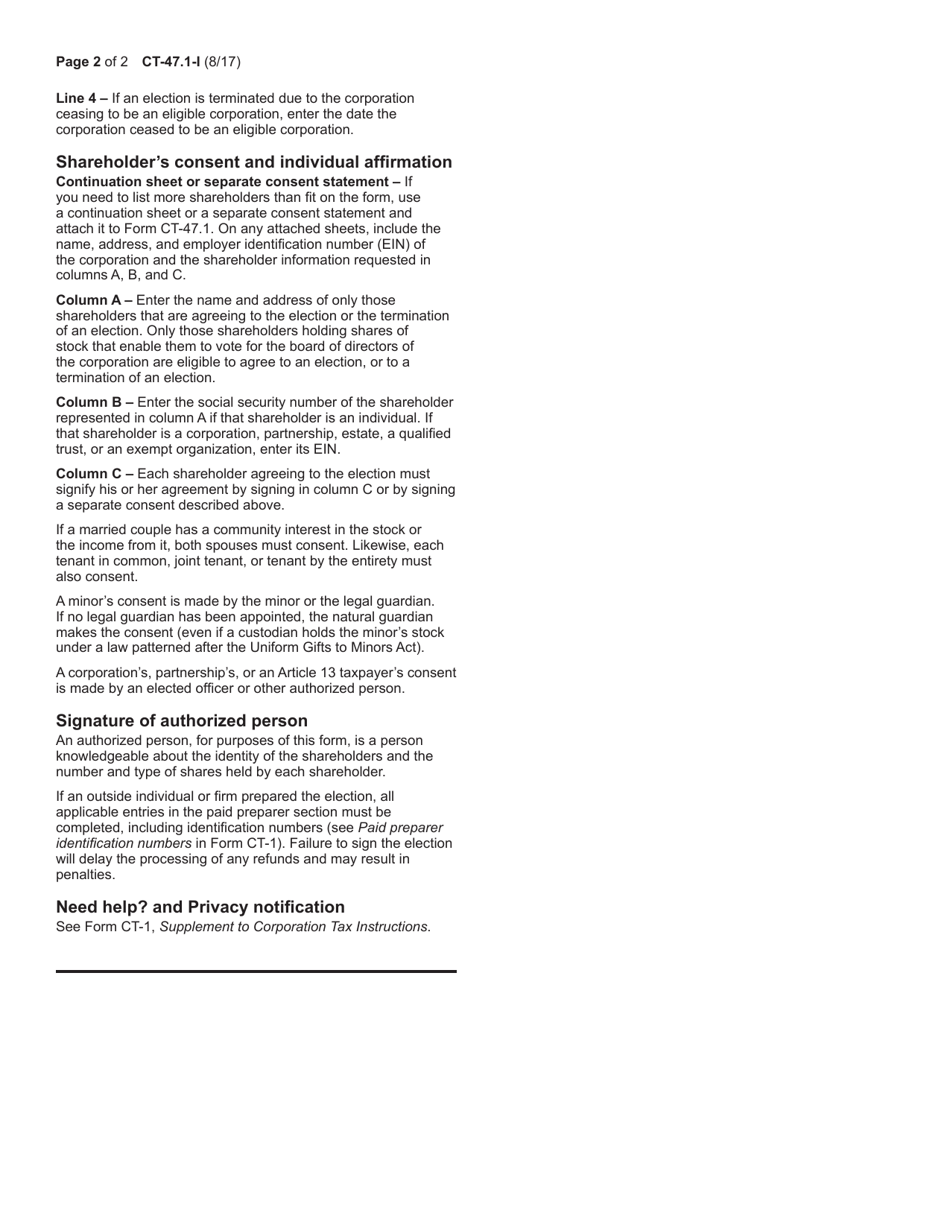 Instructions for Form CT-47.1 Election or Termination of Election to Deem Income for Purposes of the Farmers School Tax Credit - New York, Page 2