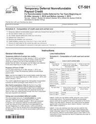 Document preview: Form CT-501 Temporary Deferral Nonrefundable Payout Credit for Nonrefundable Credits Deferred for Tax Years Beginning on or After January 1, 2010 and Before January 1, 2013 - New York
