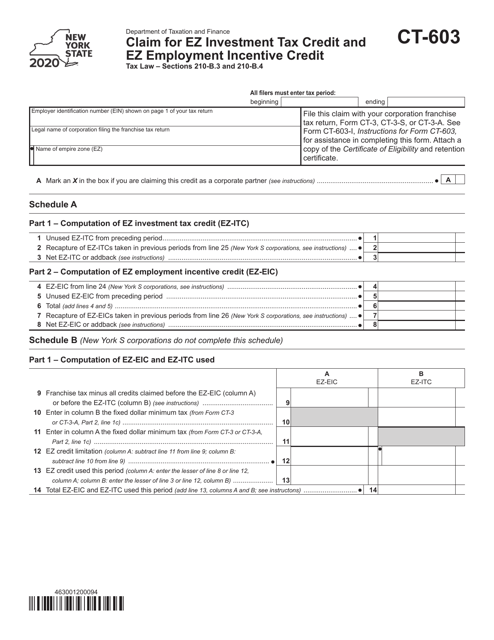 Form CT-603 2020 Printable Pdf