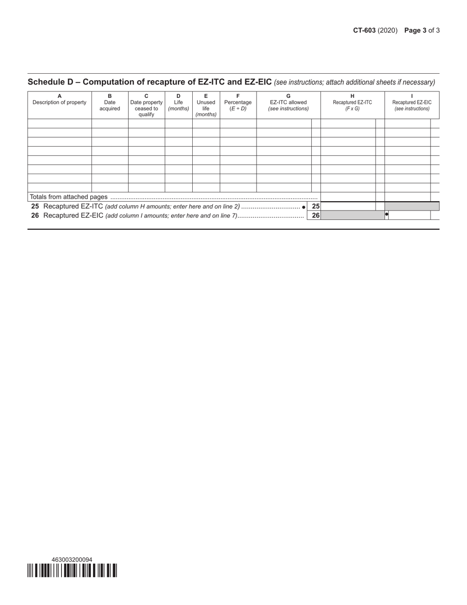 Form CT-603 Claim for Ez Investment Tax Credit and Ez Employment Incentive Credit - New York, Page 3