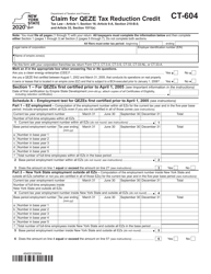 Document preview: Form CT-604 Claim for Qeze Tax Reduction Credit - New York