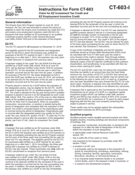 Instructions for Form CT-603 Claim for Ez Investment Tax Credit and Ez Employment Incentive Credit - New York