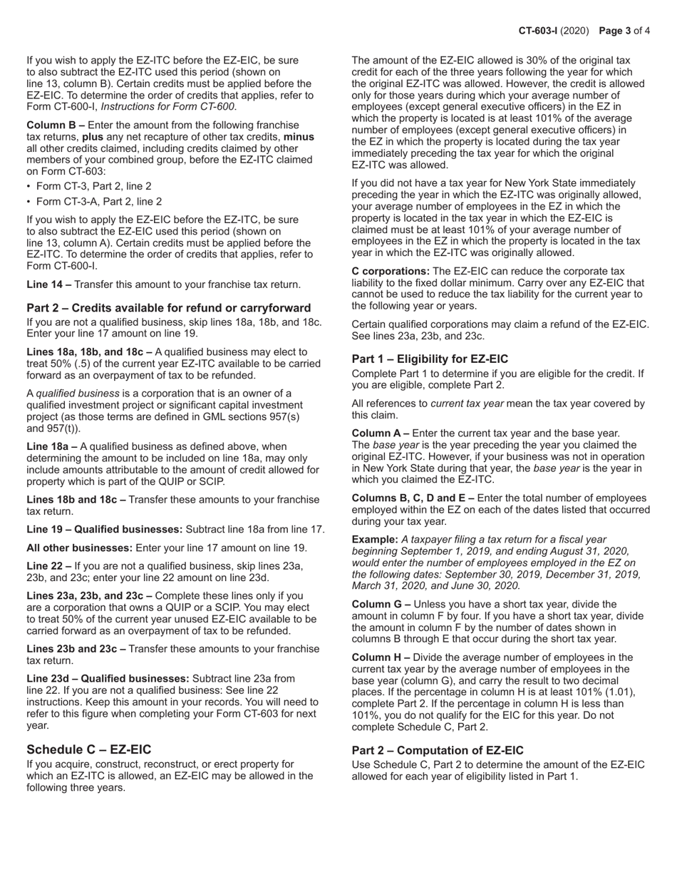 Instructions for Form CT-603 Claim for Ez Investment Tax Credit and Ez Employment Incentive Credit - New York, Page 3