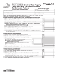 Document preview: Form CT-604-CP Claim for Qeze Credit for Real Property Taxes and Qeze Tax Reduction Credit for Corporate Partners - New York