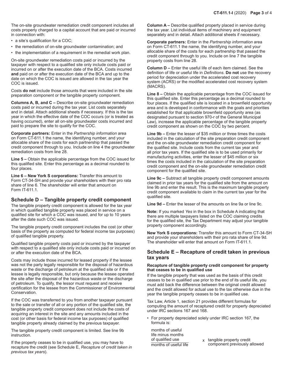 Instructions for Form CT-611.1 Claim for Brownfield Redevelopment Tax Credit for Qualified Sites Accepted Into the Brownfield Cleanup Program on or After June 23, 2008 and Prior to July 1, 2015 - New York, Page 3