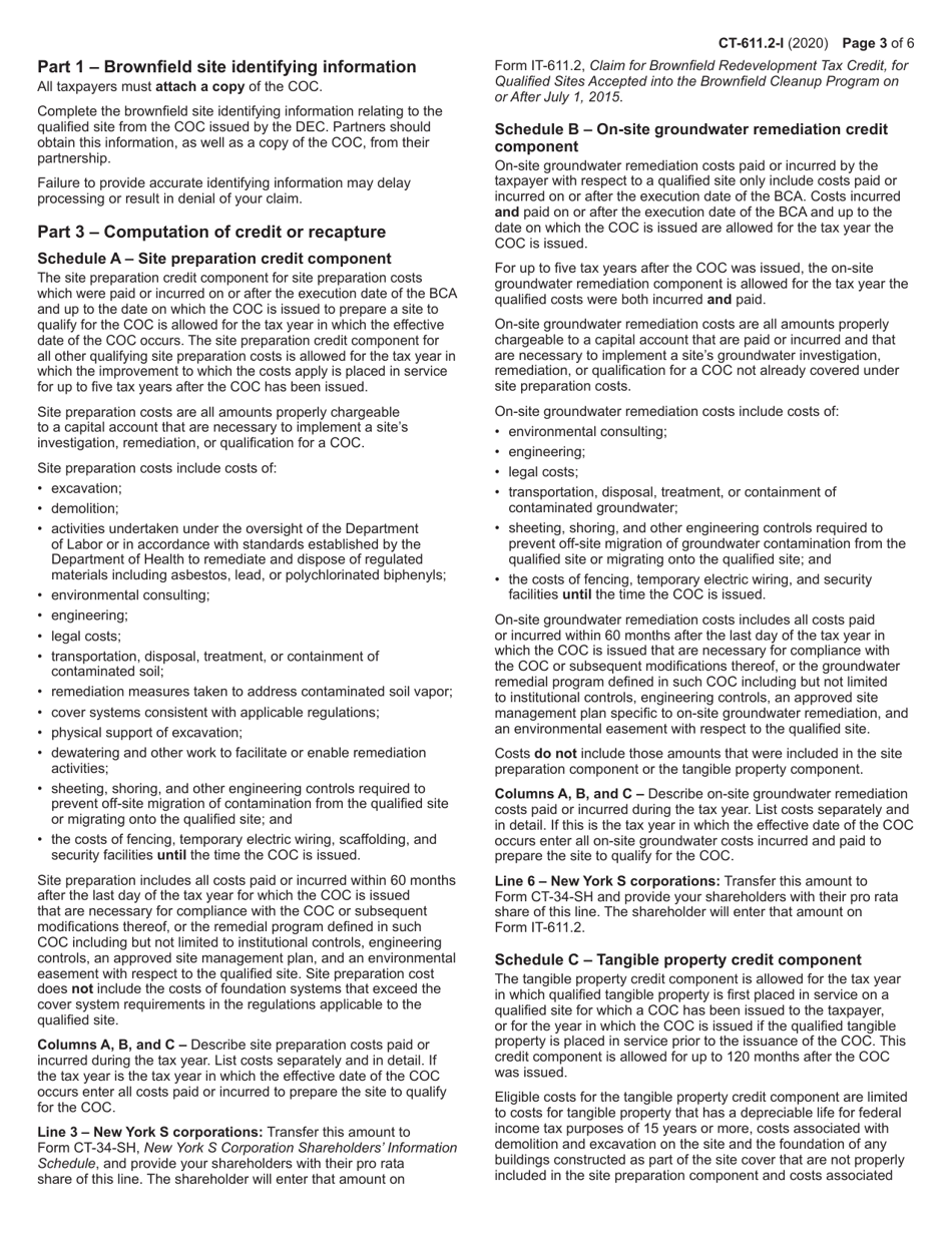 Instructions for Form CT-611.2 Claim for Brownfield Redevelopment Tax Credit for Qualified Sites Accepted Into the Brownfield Cleanup Program on or After July 1, 2015 - New York, Page 3