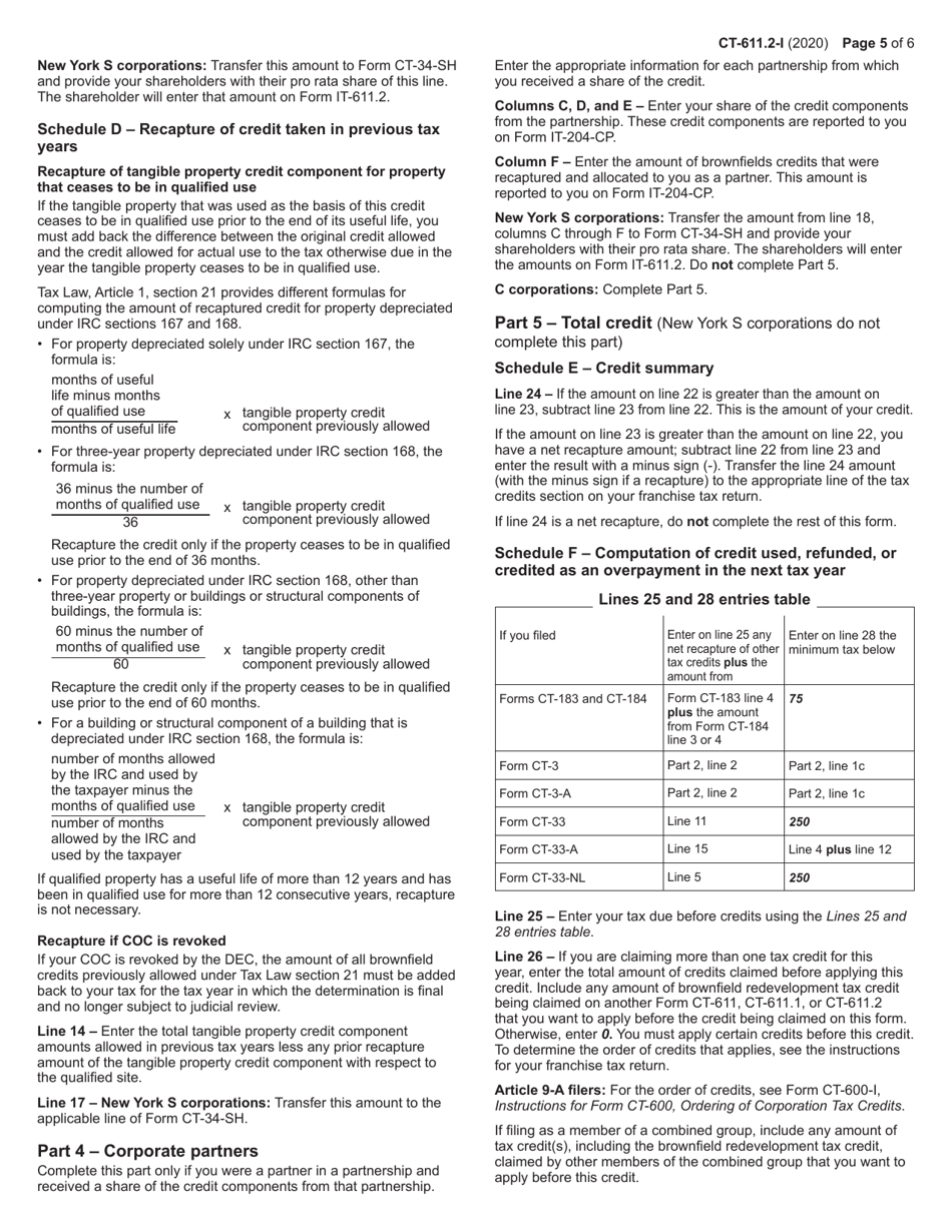 Instructions for Form CT-611.2 Claim for Brownfield Redevelopment Tax Credit for Qualified Sites Accepted Into the Brownfield Cleanup Program on or After July 1, 2015 - New York, Page 5