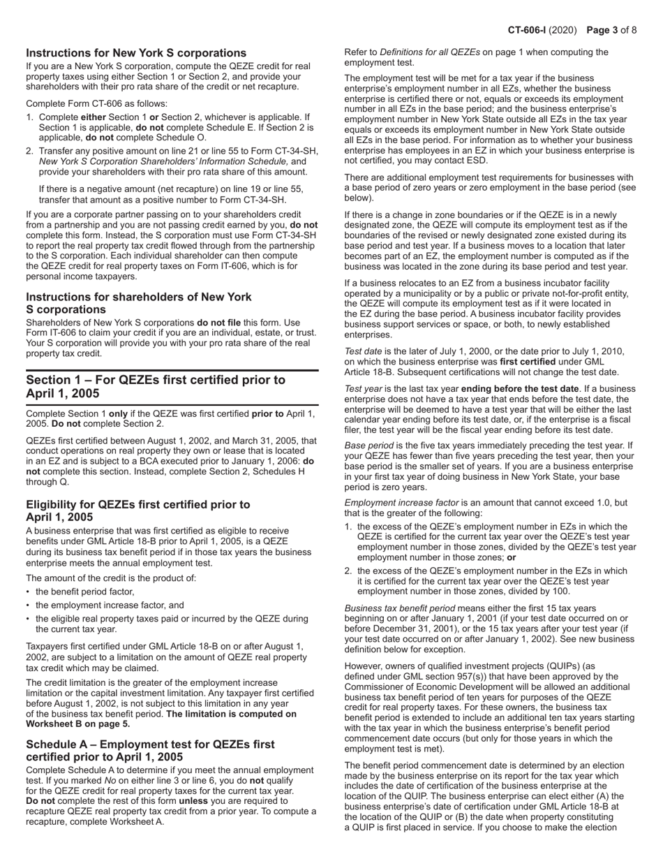 Instructions for Form CT-606 Claim for Qeze Credit for Real Property Taxes - New York, Page 3