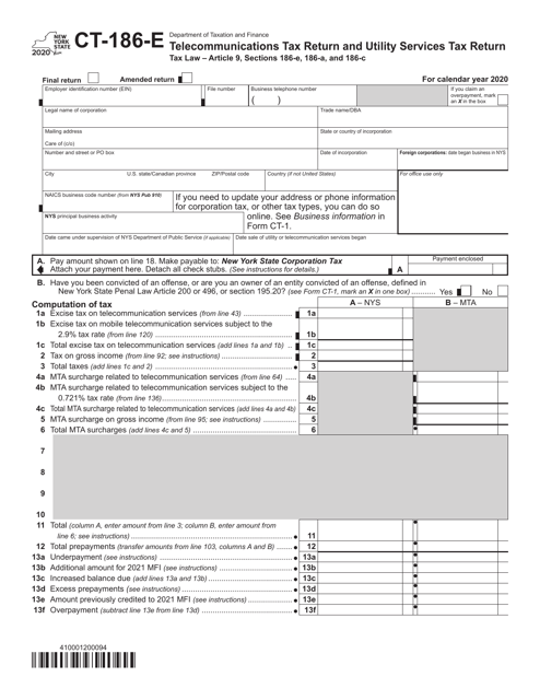 Form CT-186-E 2020 Printable Pdf