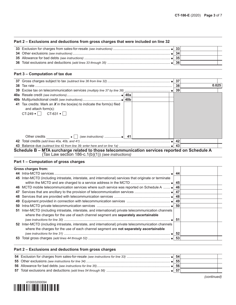 Form CT-186-E Telecommunications Tax Return and Utility Services Tax Return - New York, Page 3