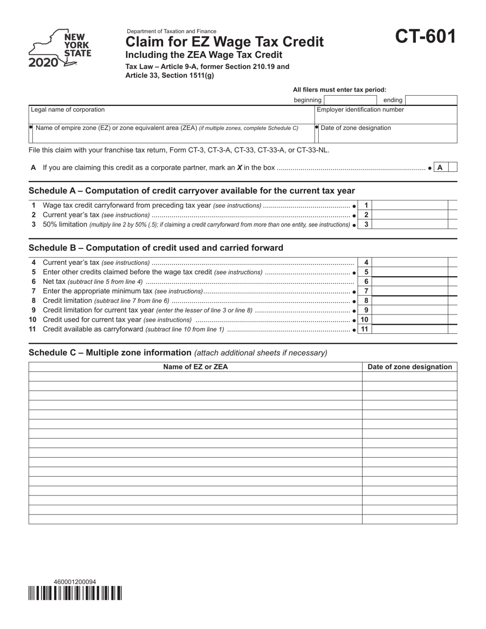 Form CT601 Download Printable PDF or Fill Online Claim for Ez Wage Tax