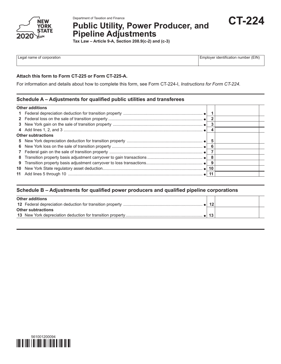 Form CT-224 Public Utility, Power Producer, and Pipeline Adjustments - New York, Page 1