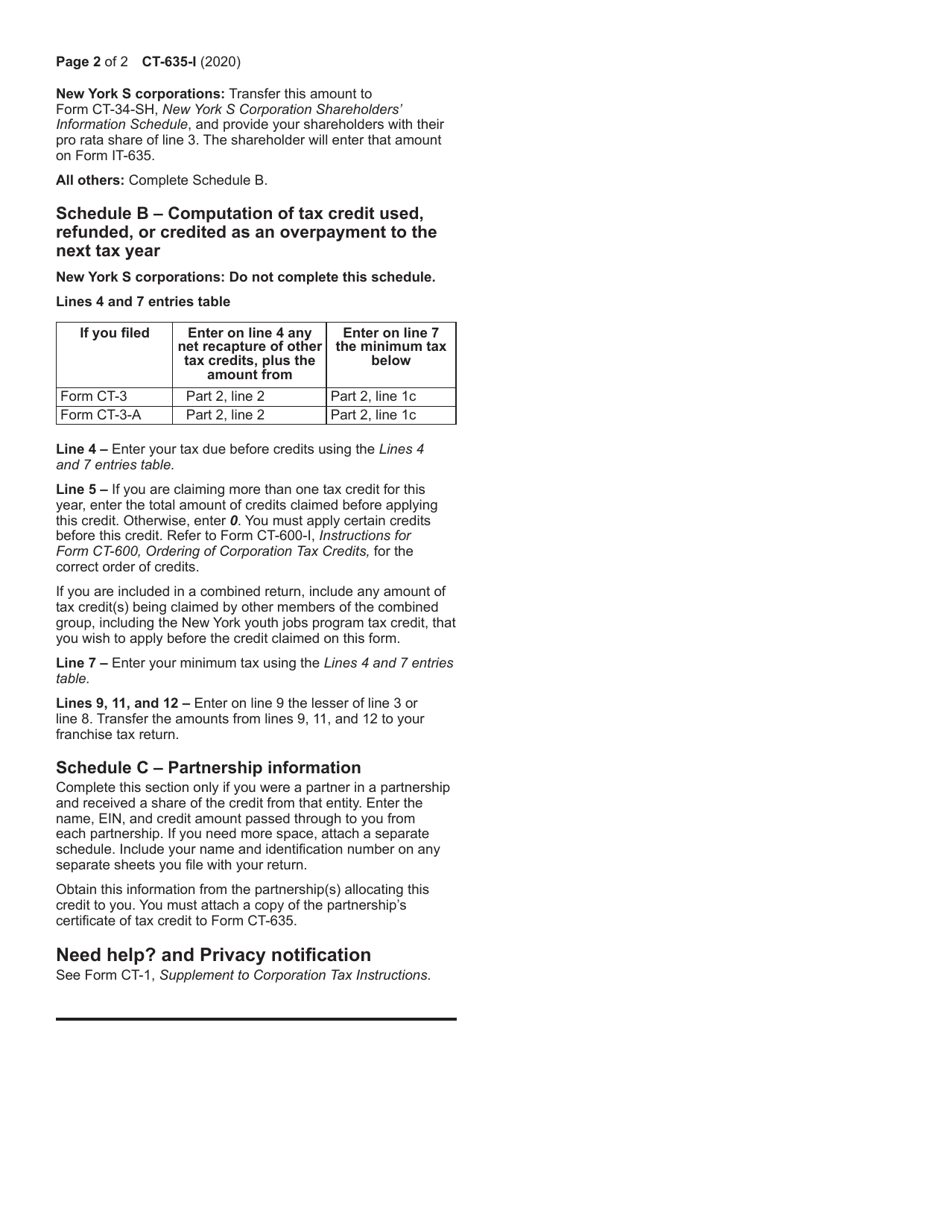 Instructions for Form CT-635 New York Youth Jobs Program Tax Credi - New York, Page 2