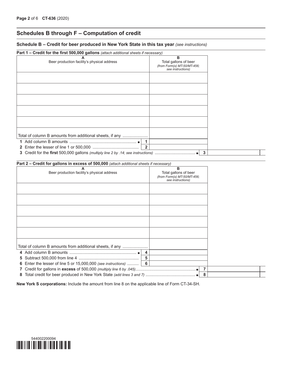 Form CT-636 Alcoholic Beverage Production Credit - New York, Page 2