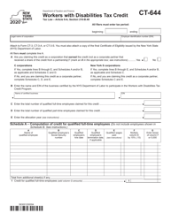 Document preview: Form CT-644 Workers With Disabilities Tax Credit - New York