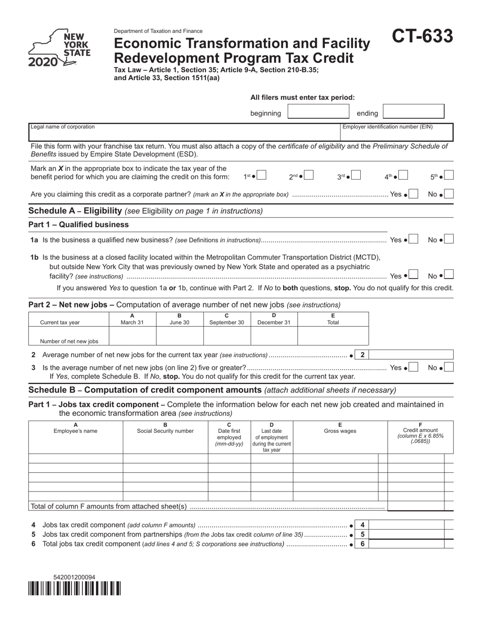 Form CT-633 Economic Transformation and Facility Redevelopment Program Tax Credit - New York, Page 1