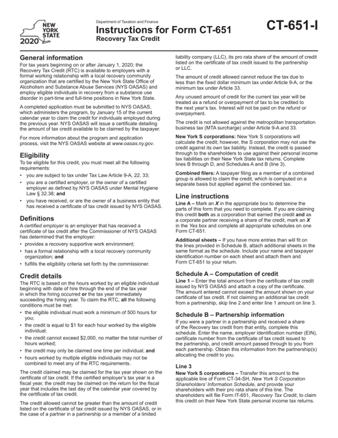 Form CT-651 2020 Printable Pdf