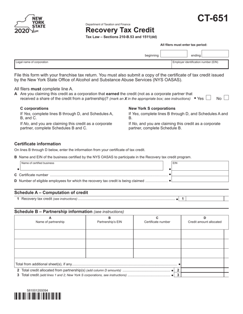 Form CT 651 Download Printable PDF Or Fill Online Recovery Tax Credit 
